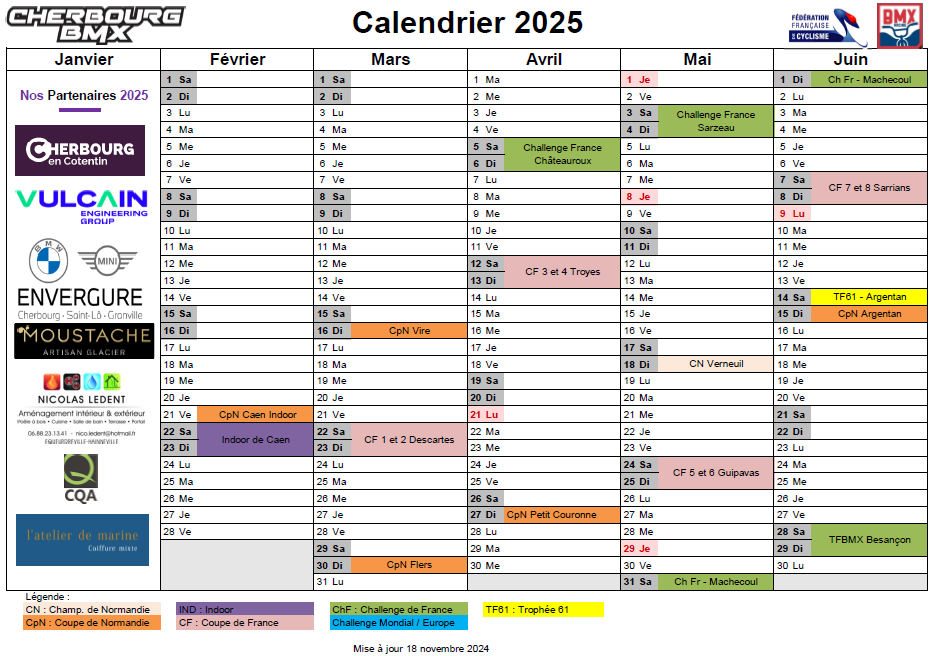 Calendrier compétitions BMX 2025